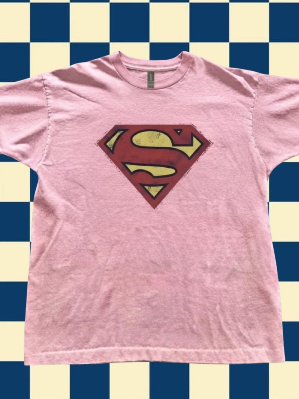 Gildan Pink Short Sleeve Tee with Superman-Style Emblem